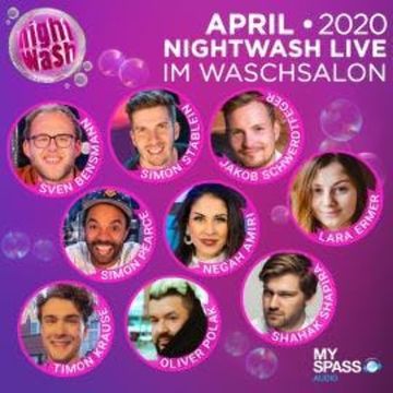 NightWash Live, April 2020 audiobook, Jakob Schwerdtfeger, Lara Ermer, Negah Amiri, Oliver Polak, Shahak Shapira, Simon Pearce, Simon Stäblein, Sven Bensmann, Timon Krause