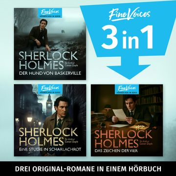 Die große Sherlock Holmes Hörbuch-Box - Eine Studie in Scharlachrot + Das Zeichen der vier + Der Hund von Baskerville (ungekürzt audiobook, Sir Arthur Conan Doyle