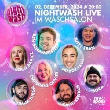NightWash Live, Dezember 2024 audiobook, Ben Schafmeister, Bora, Christiane Olivier, Coco Baricz, David Kebekus, Freddy Ekué, Timur Turga, Tutty Tran