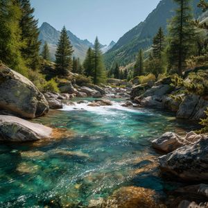 Płynący potok górski – plusk wody o kamienie, Naturiconia